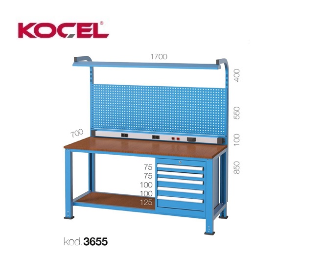 Fluorescerende werkbank 5 lades gereedschapswand