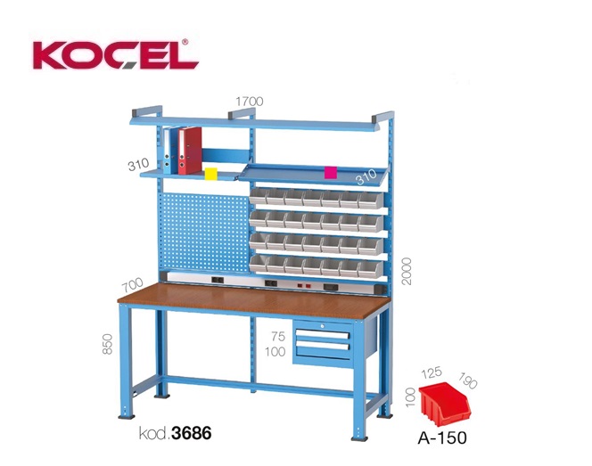 Fluorescerende werkbank 2 lades gereedschapswand