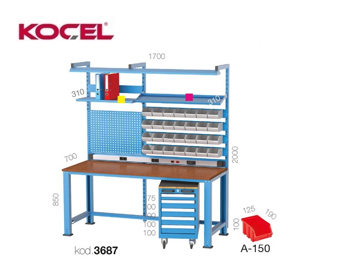 Fluorescerende werkbank 5 lades gereedschapswand