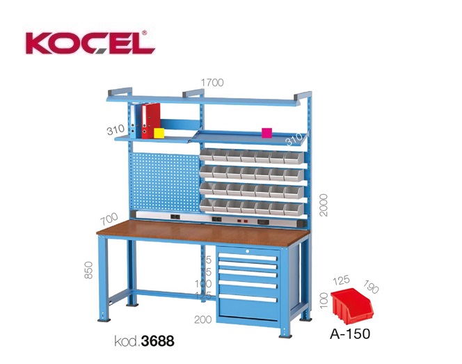 Fluorescerende werkbank 5 lades gereedschapswand