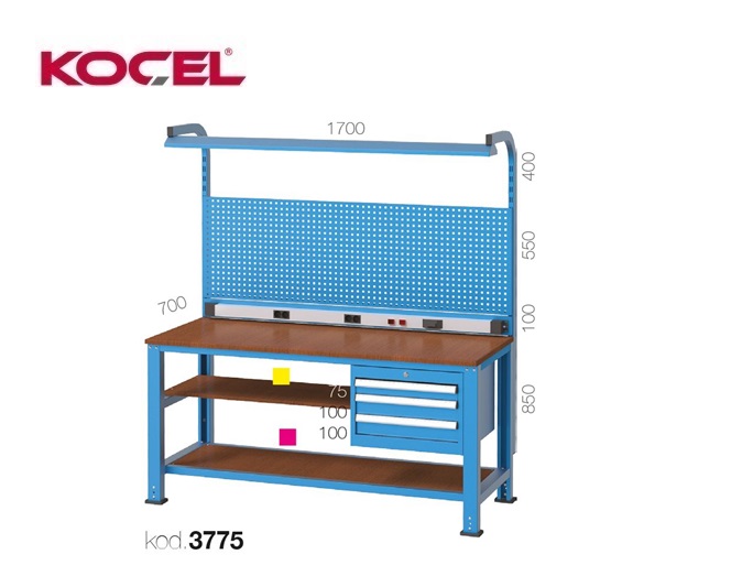 Fluorescerende werkbank 3 lades gereedschapswand