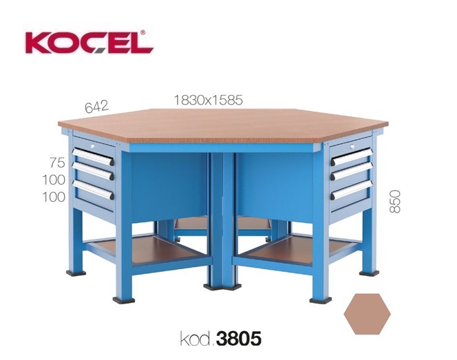 Werkbank zeshoekig 9 lades 3 kasten