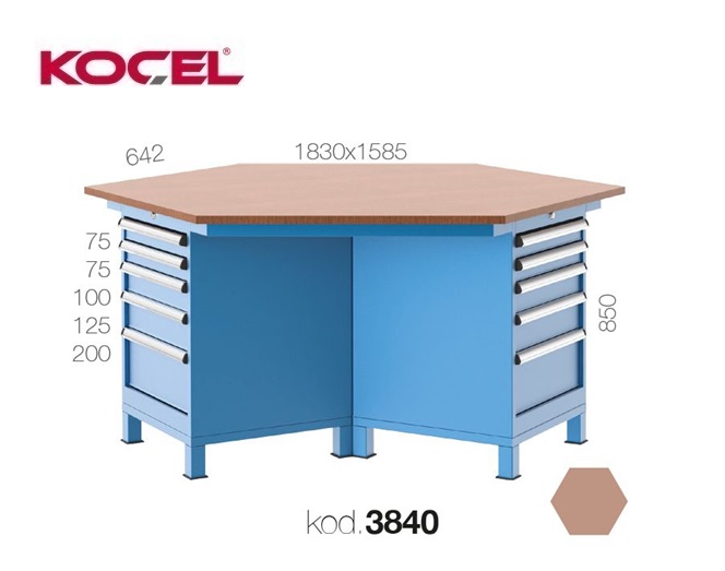 Werkbank zeshoekig 15 lades 3 kasten