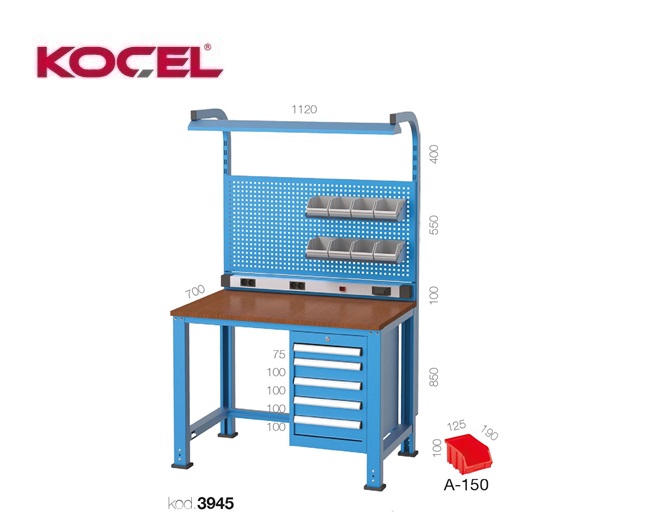 Fluorescerende werkbank 5 lades gereedschapswand