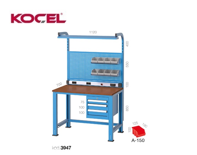 Fluorescerende werkbank 3 lades gereedschapswand