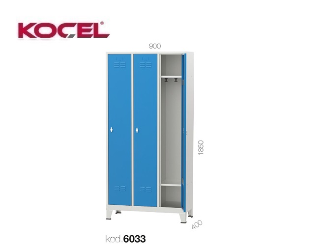 Personeelskast 3 deuren 2 planken 900x400x1850mm