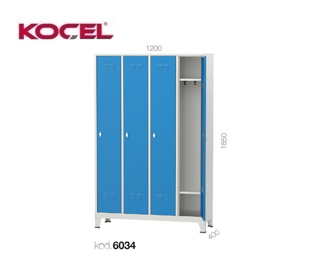 Personeelskast 4 deuren 2 planken 1200x400x1850mm