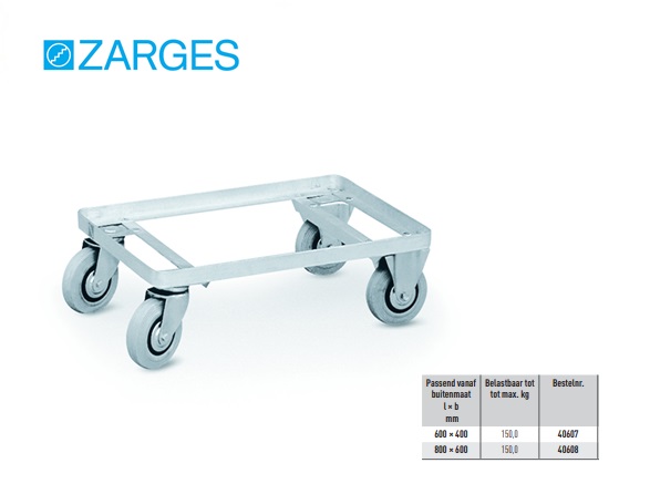 Onderzetwagen W 150 600x400, Onderstel: 2 zwenk- en 2 bokwielen