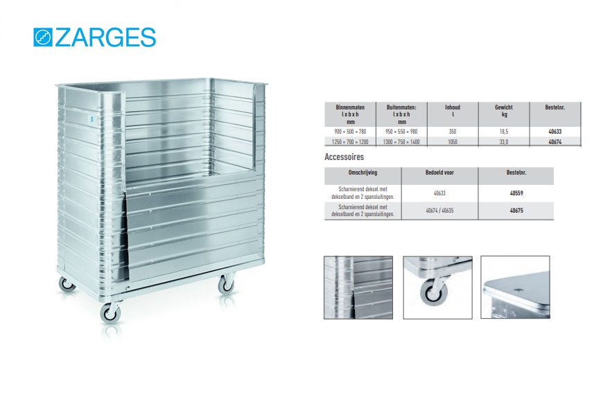 Transportwagen W 171 met deksel in 3 delen 1000x575x1200 mm, ca. 690l | DKMTools - DKM Tools