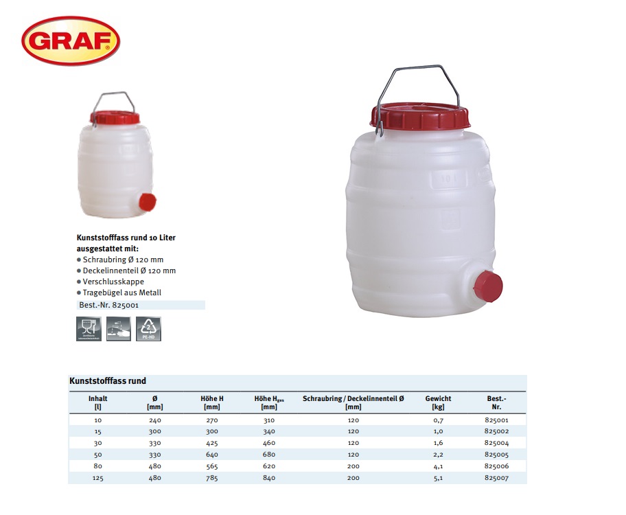 Kunststofvat rond 10 liter Ø235mm