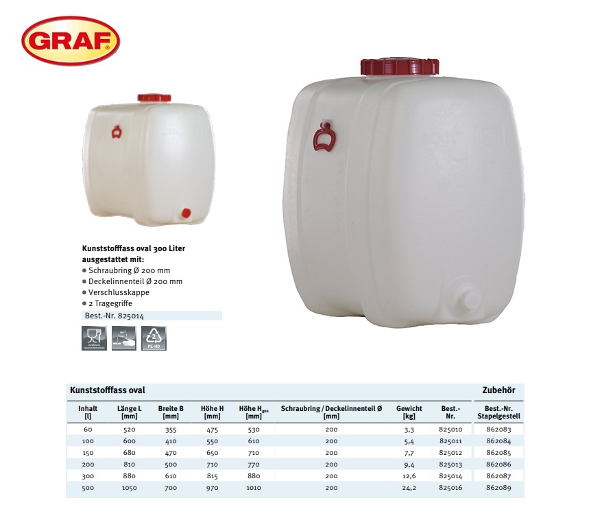 Kunststofvat ovaal 300 liter