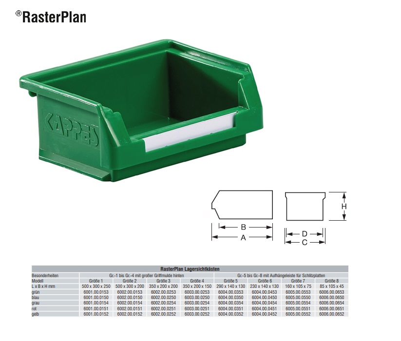 Magazijnbak Groen L85xB105xH45mm Mt 8