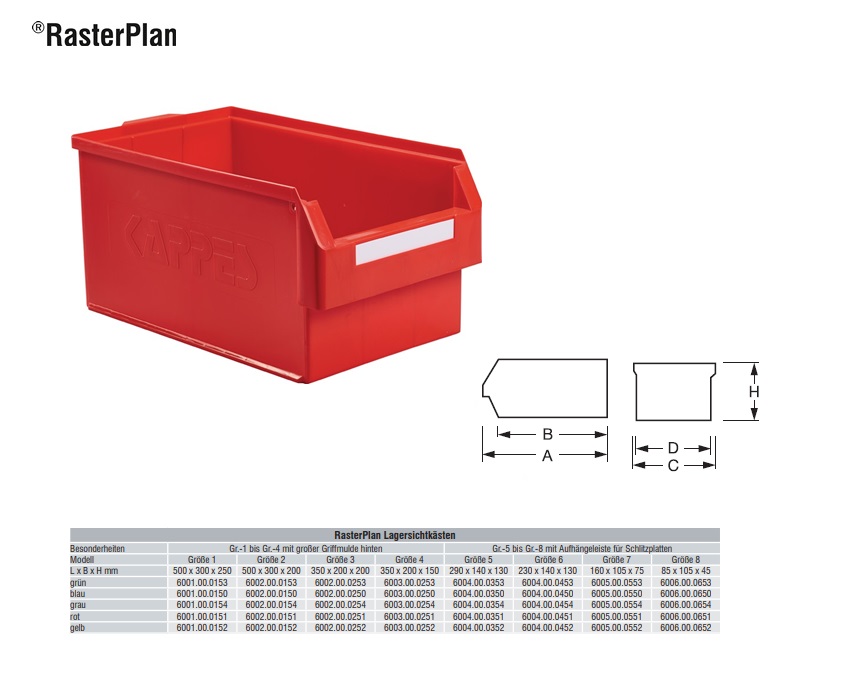 Magazijnbak Rood L500xB300xH250mm Mt 1