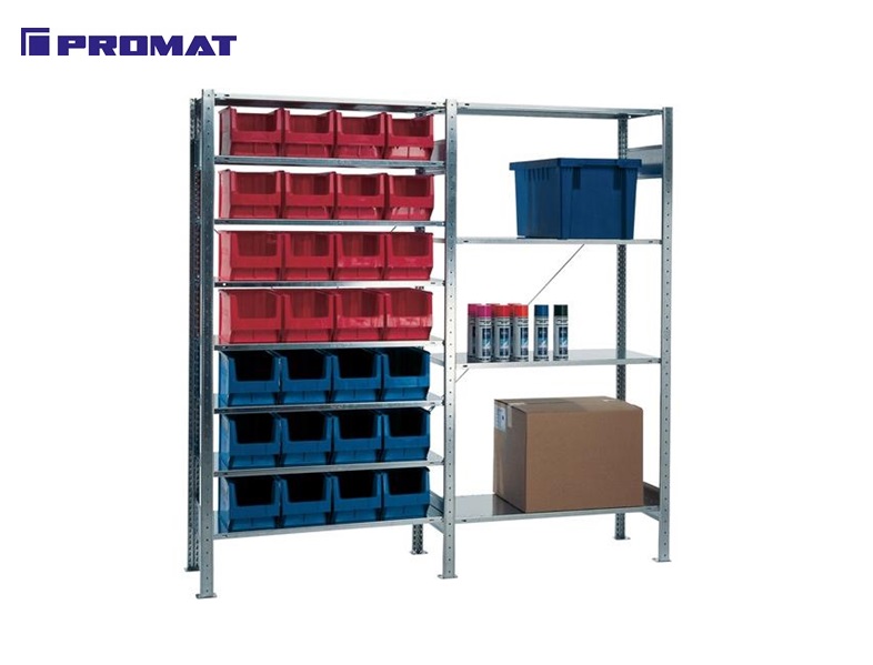 Stellingkast 8 schappen 12 x MK3 blauw, 16 x MK3 rood