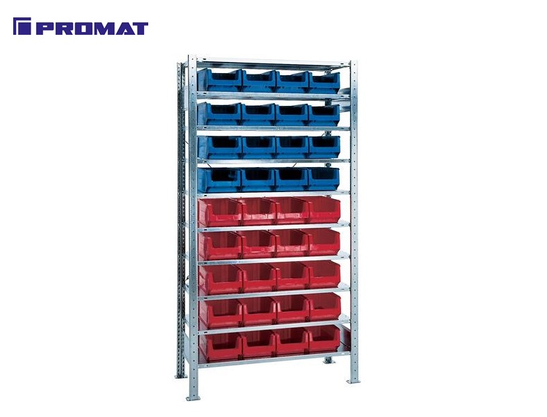 Stellingkast 10 schappen 14 x MK2Z blauw, 13 x MK2Z rood | DKMTools - DKM Tools