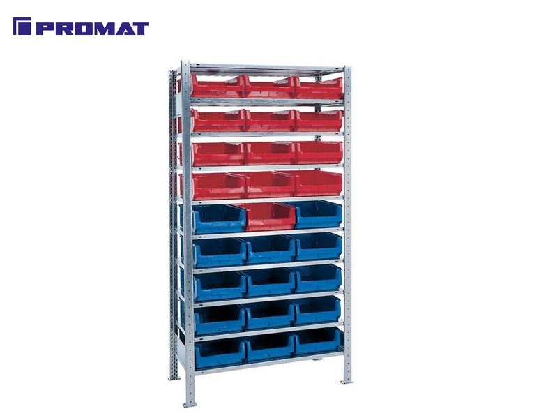 Stellingkast 10 schappen 14 x MK2Z blauw, 13 x MK2Z rood