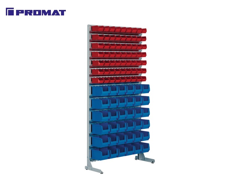 Magazijnrek eenzijdig 63 x MK5 rood,36 x MK4 blauw