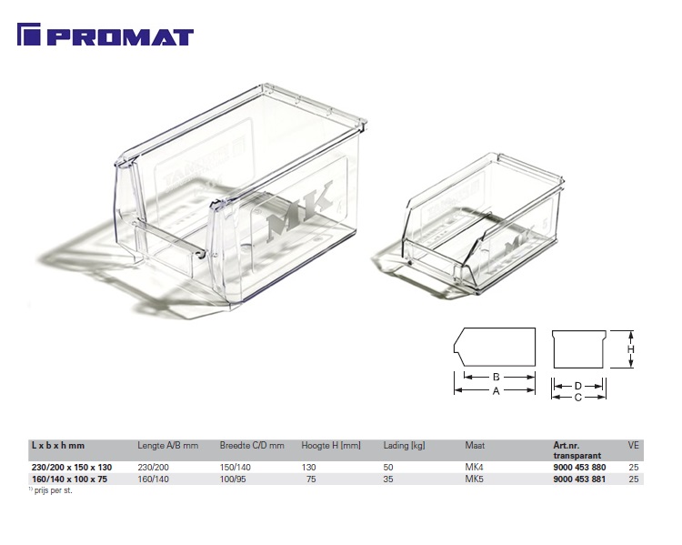 Magazijnbak 230/200 x 150 x 130