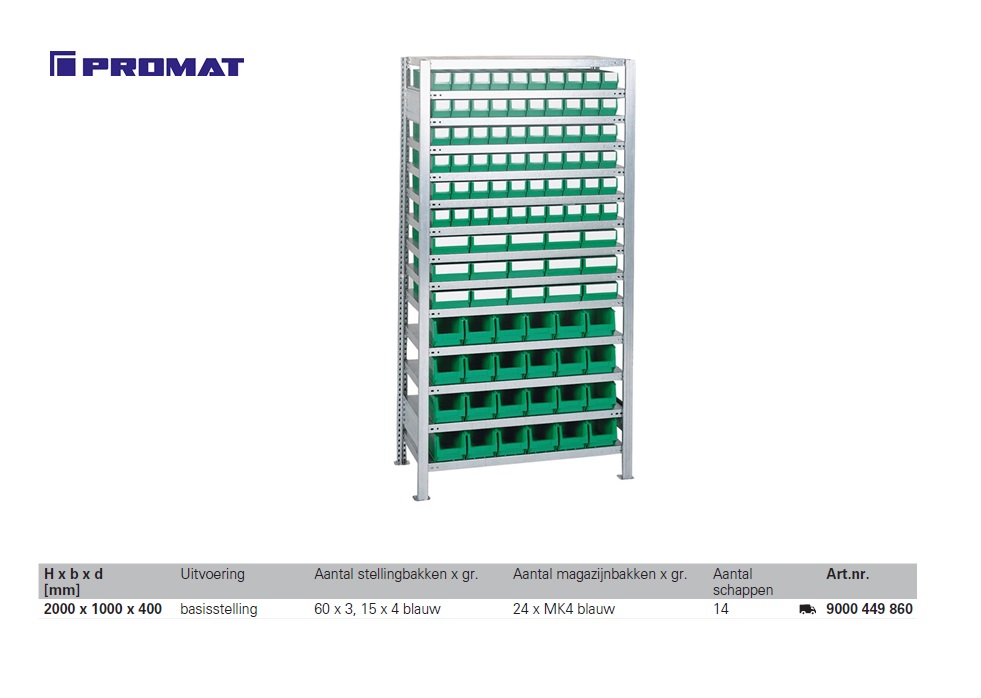 Stellingkast 60 x 3, 15 x 4 groen 24 x MK4 groen | DKMTools - DKM Tools