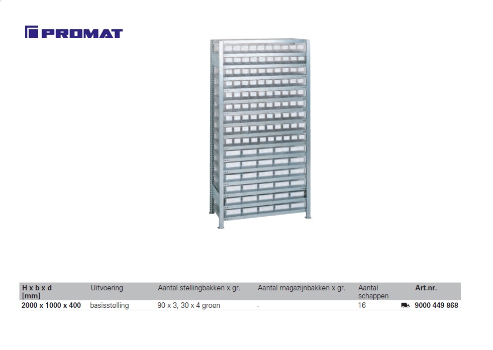 Stellingkast 90 x 3, 30 x 4 groen