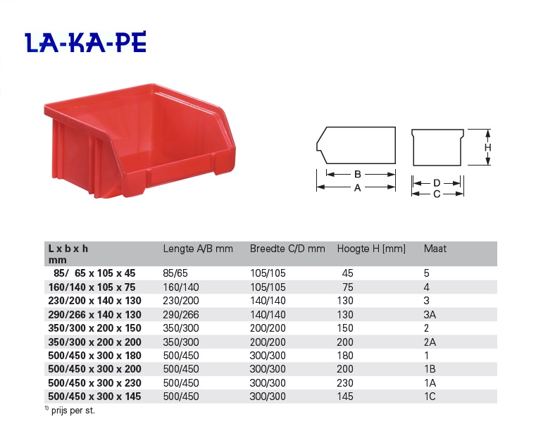 Magazijnbak rood L.88/64x102x51mm mt.5