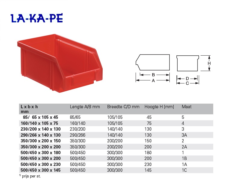 Magazijnbak rood L.160/140x95x75mm mt.4