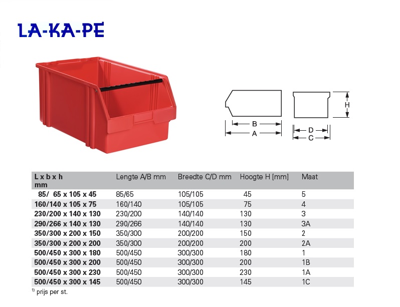 Magazijnbak rood L.500/450x300x230mm mt.1A