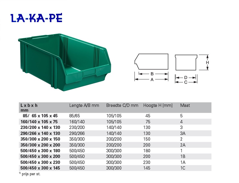 Magazijnbak Groen L.500/450x300x180mm mt.1