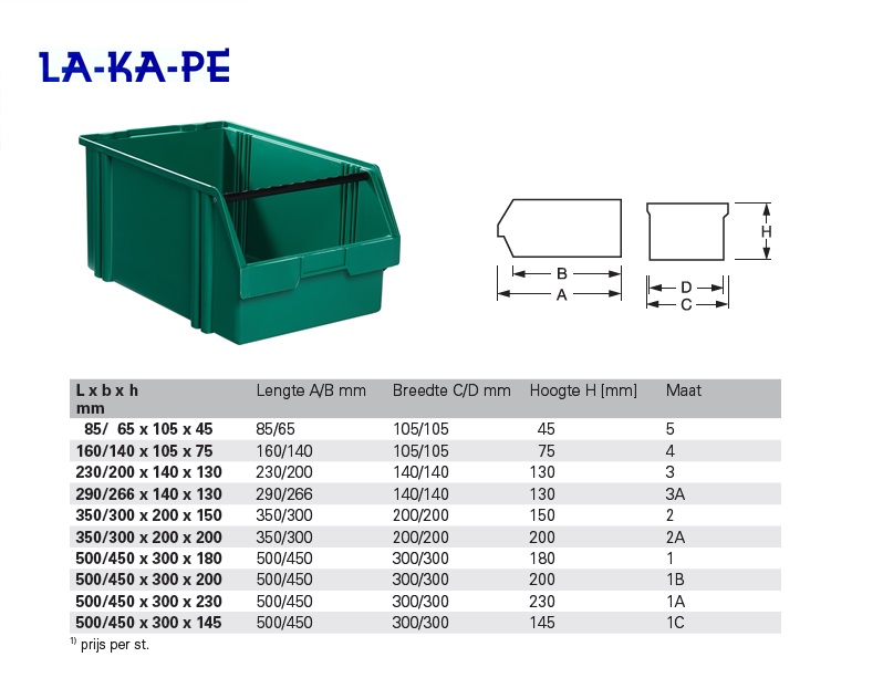 Magazijnbak Groen L.500/450x300x230mm mt.1A PS