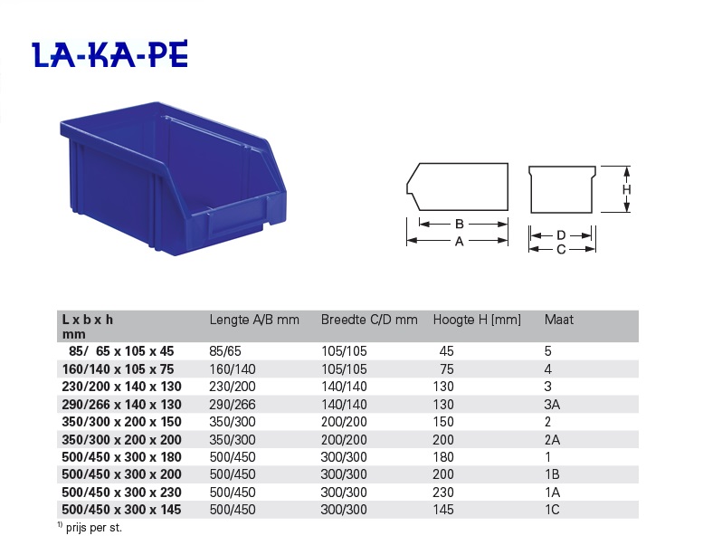 Magazijnbak blauw L.160/140x95x75mm mt.4