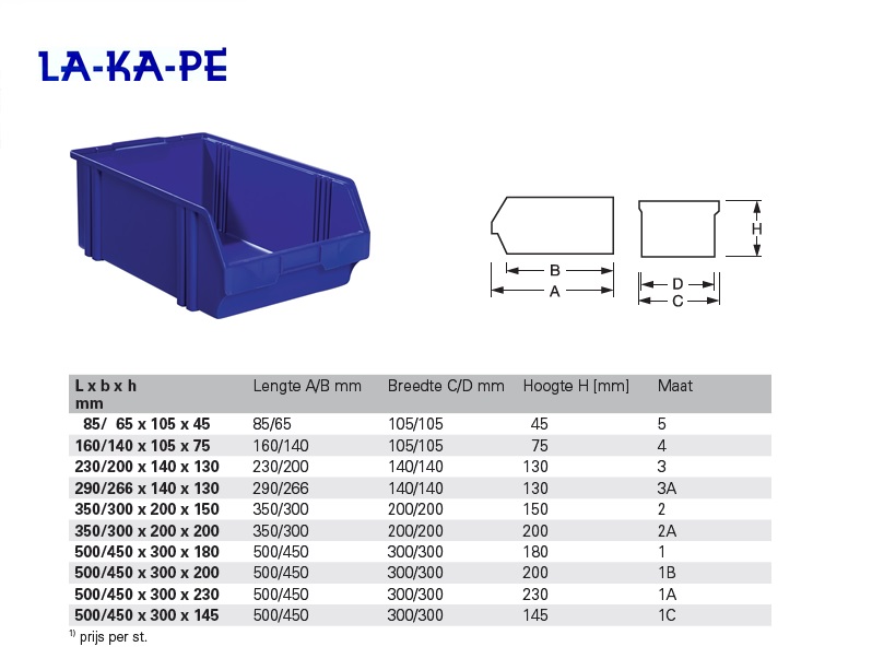 Magazijnbak blauw L.500/450x300x180mm mt.1