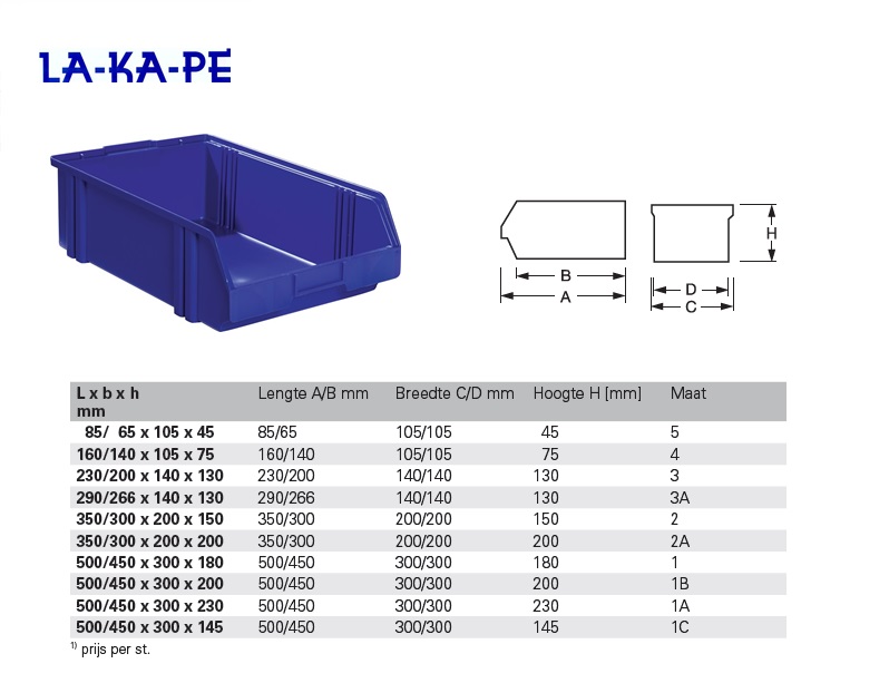 Magazijnbak blauw L.500/450xB.300x145mm mt.1C