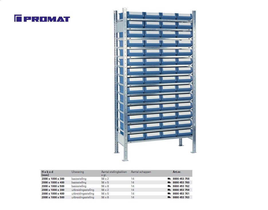 Stellingkast 2000 x 1000 x 300mm 56 x 2