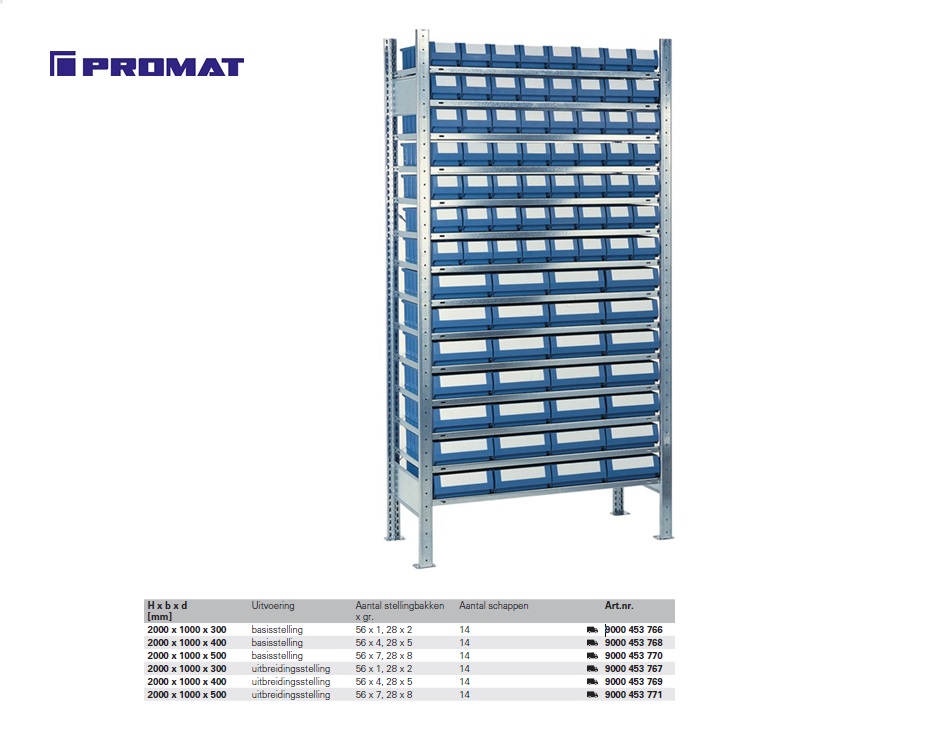 Stellingkast 2000 x 1000 x 300mm 56 x 1, 28 x 2