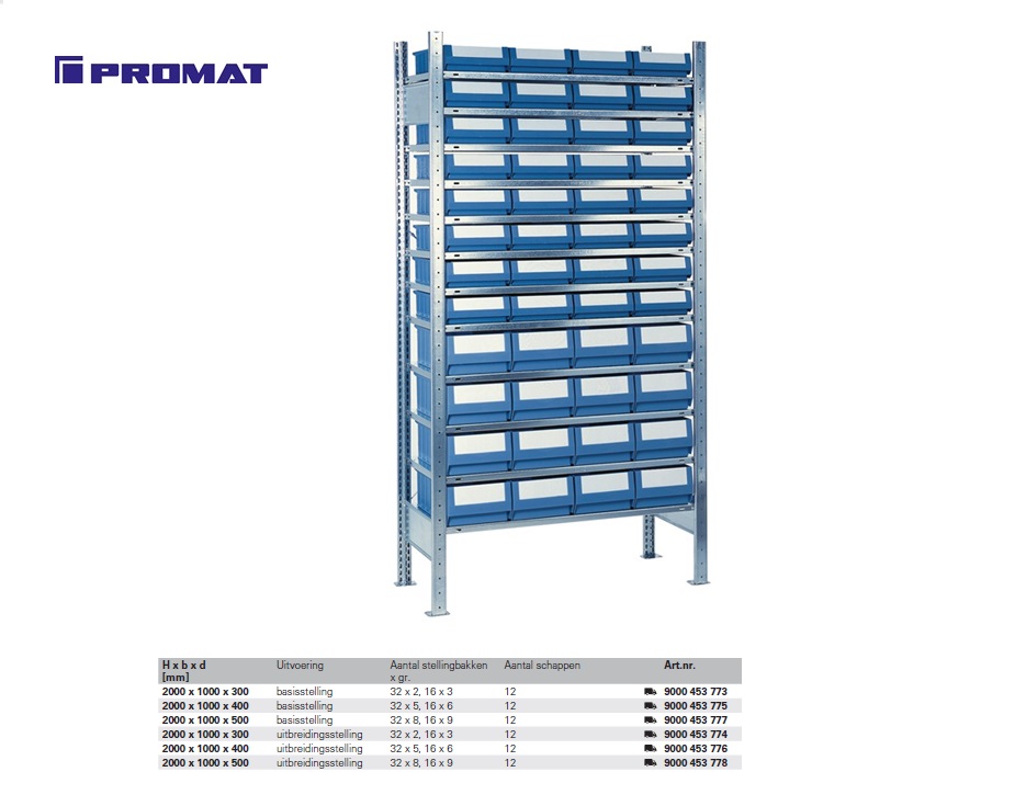 Stellingkast 2000 x 1000 x 300mm 32 x 2, 16 x 3