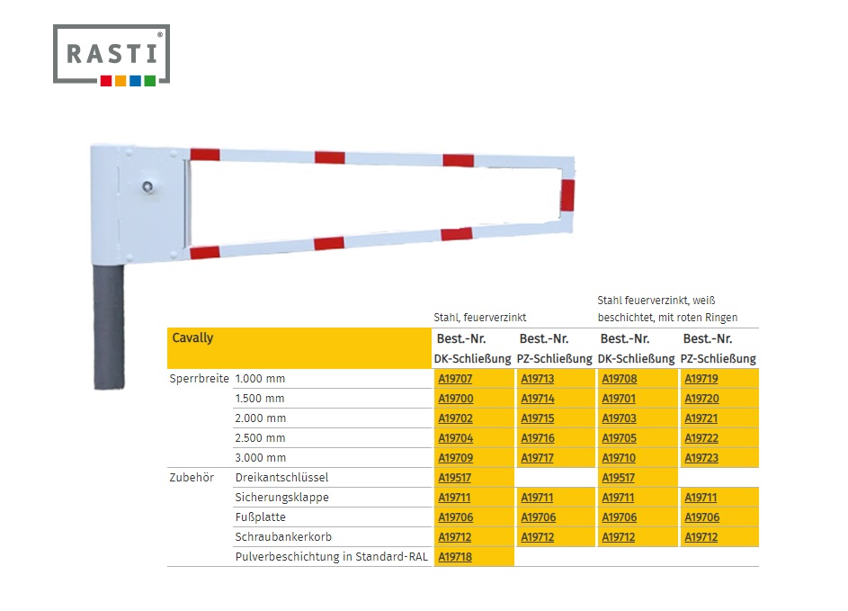 Draaibare slagboom CAVALLY 1.000 mm vuur verzinkt