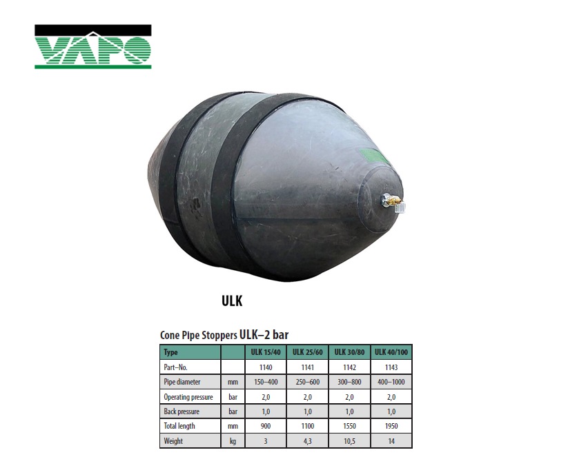 Conische buisafsluiter - 2 bar ULK 15/40 - 2 bar 150 x 400mm