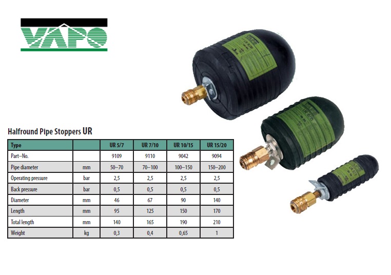 Halfround pipe stopper UR 5/7 - 2,5 bar 50 x 70mm