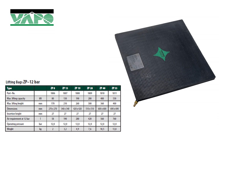 Hefkussen ZP 8 - 12 bar 270 x 270 x 27mm