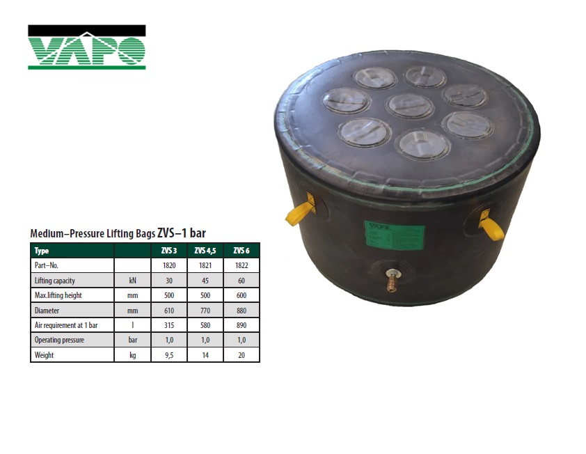 Middendruk hefkussen met grote hefhoogte - 1 bar Ø 610 30 kn