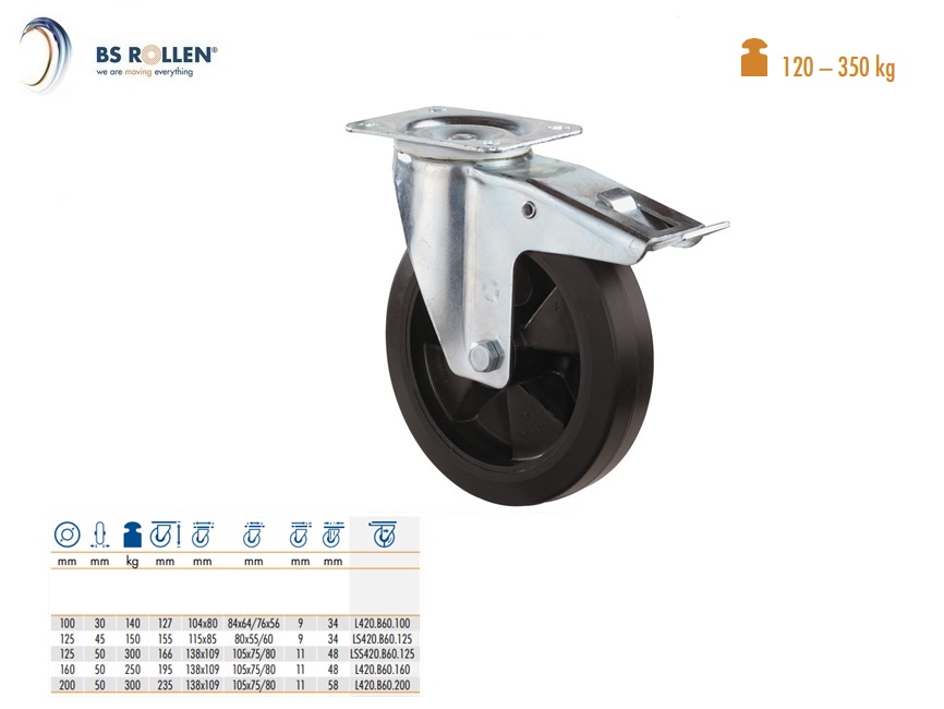 Zwenkwiel met totaal klem Ø 100mm