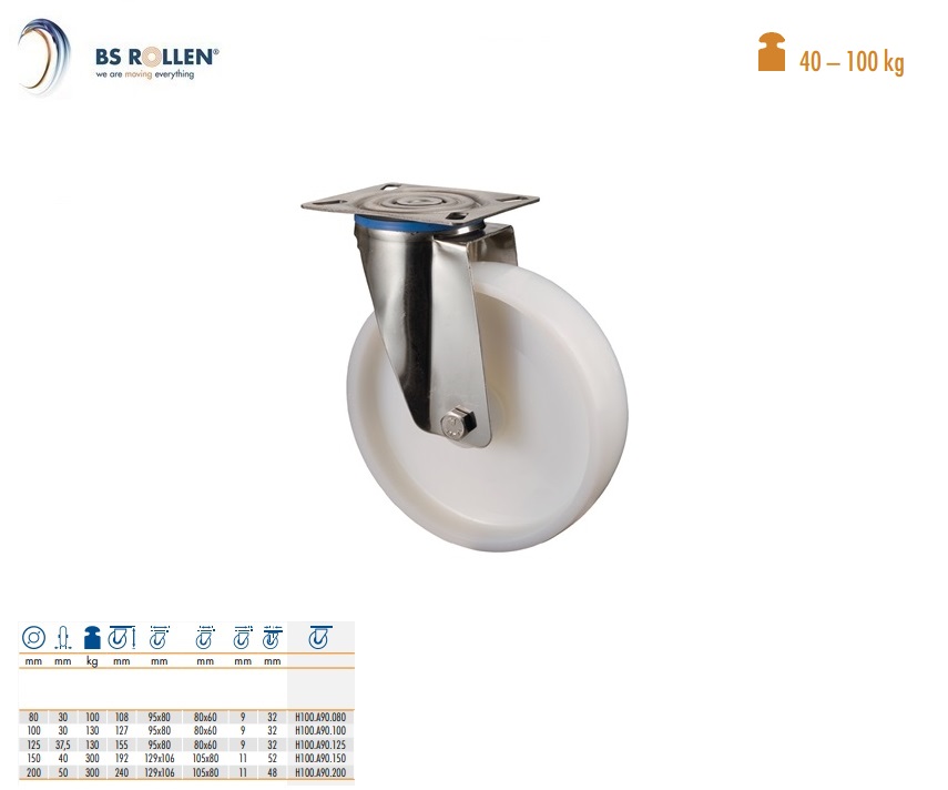 Zwenkwiel met roestvrijstaal Ø 50 mm