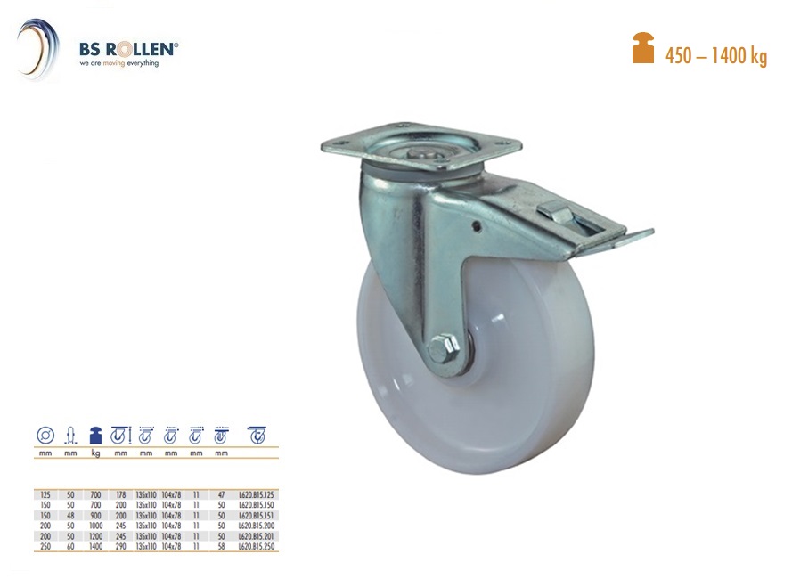 Zwaarlast zwenkwiel met totaal klem Ø 125 mm