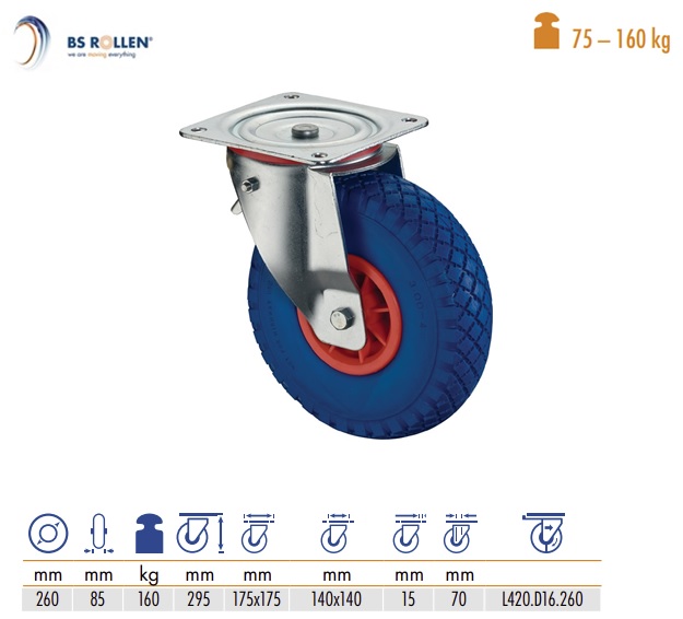 Zwenkwiel met totaalvergrendeling blauw Ø 260 mm