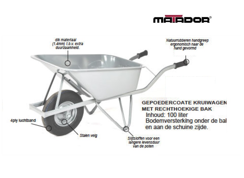 Rechthoekige kruiwagen M-K1-L4 luchtband Matador 12324 | DKMTools - DKM Tools