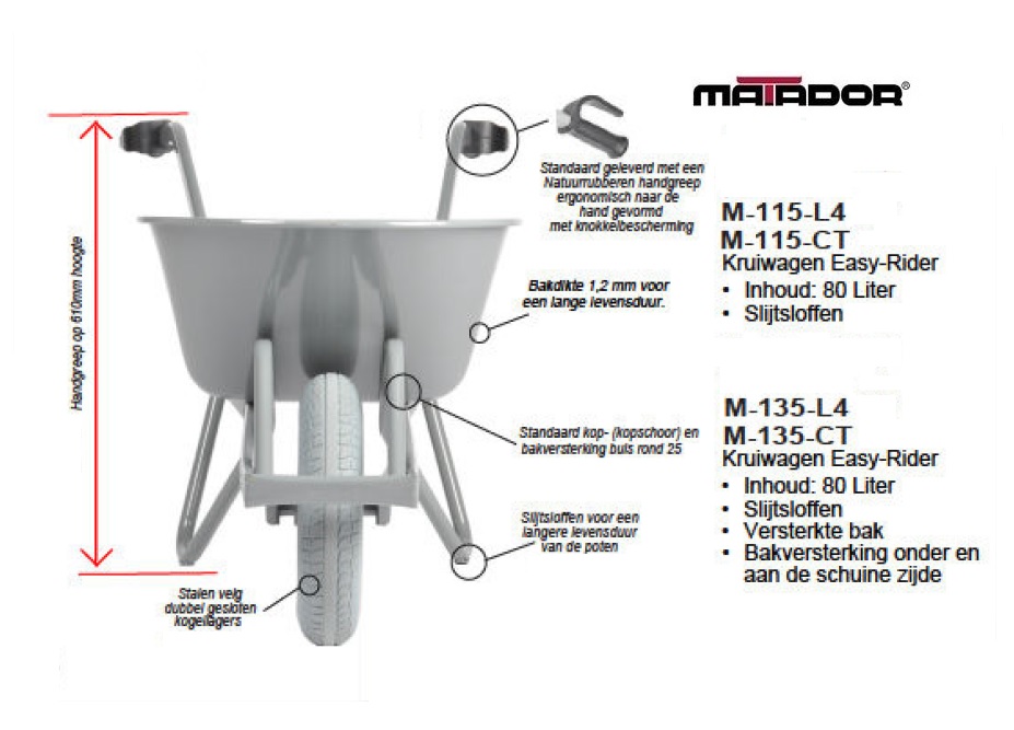 Kruiwagen Easy-rider M-135-CT versterkt lekvrij wiel Matador 13728 | DKMTools - DKM Tools