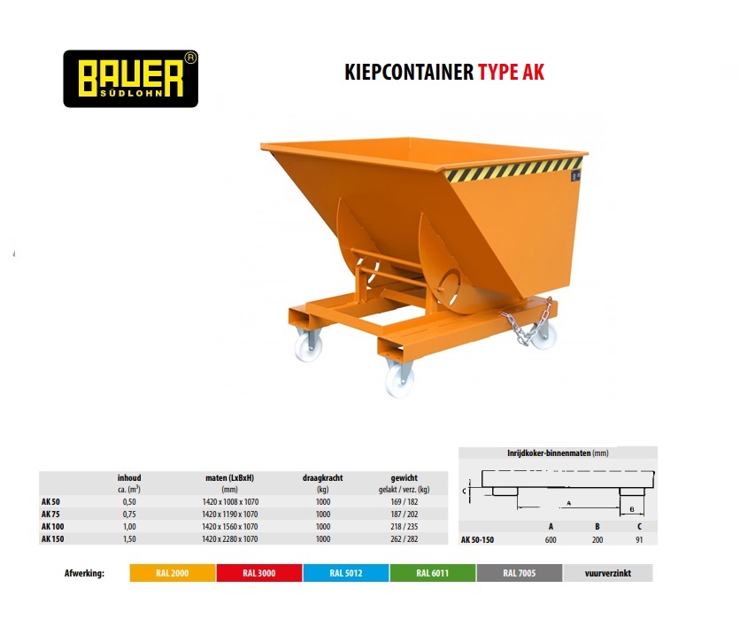 Kiepcontainer met afrolsysteem AK 100 vuurverzink | DKMTools - DKM Tools