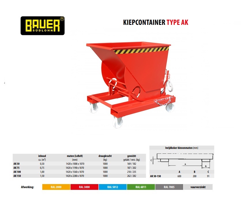 Kiepcontainer met afrolsysteem AK 50 Ral 3000