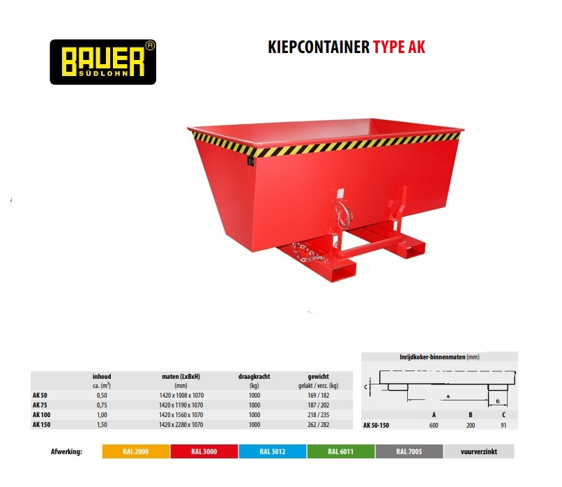 Kiepcontainer met afrolsysteem AK 150 Ral 3000