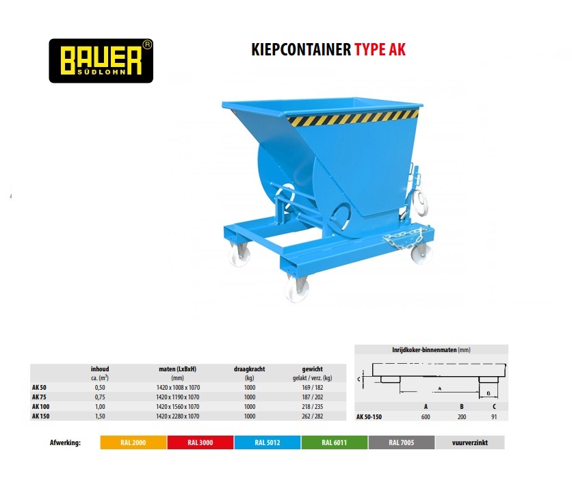 Kiepcontainer met afrolsysteem AK 50 Ral 5012